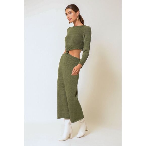 Line & Dot ROBE VICTORIA knitted Knotted Midi-Dress in Green. - NWT $134 - Picture 1 of 7